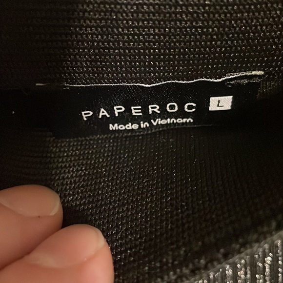 Paperoc Women’s Gray Silver Thread Dress Pants Midrift Blouse Size Large - Picture 10 of 16